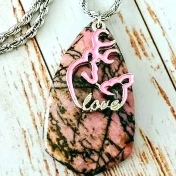 Rhodonite Deer Love Pendent - Picture 3 of 4